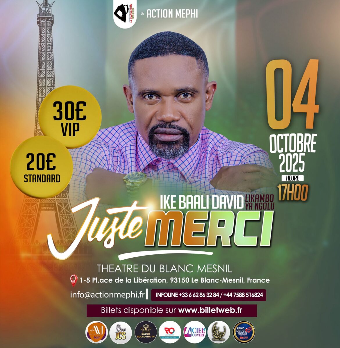 Iké David en concert gospel intitulé ‘‘Juste merci’’, le 4 octobre à Paris